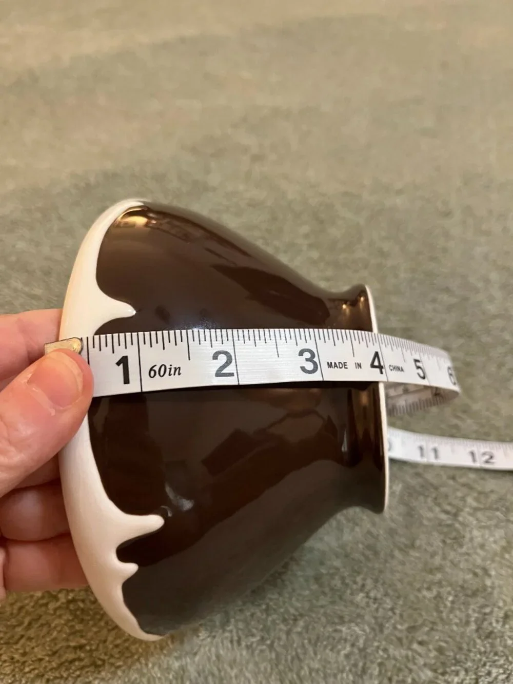 Pottery Barn Chocolate Bowl Ceramic Drip Design Brown White 5
